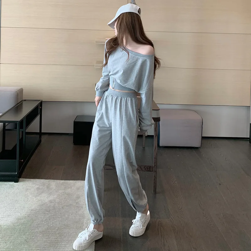 

2021 Women's Fashion Casual Set Women's Lazy Wind Loose Shoulder Lazy Sportswear Two Piece Set Women 2 Set Piece Women