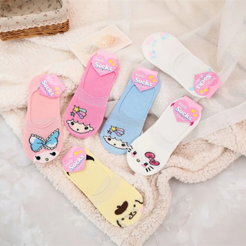 

1Pair Cartoon Pudding dog KT little twin stars cartoon socks women's college style spring and summer shallow mouth boat socks
