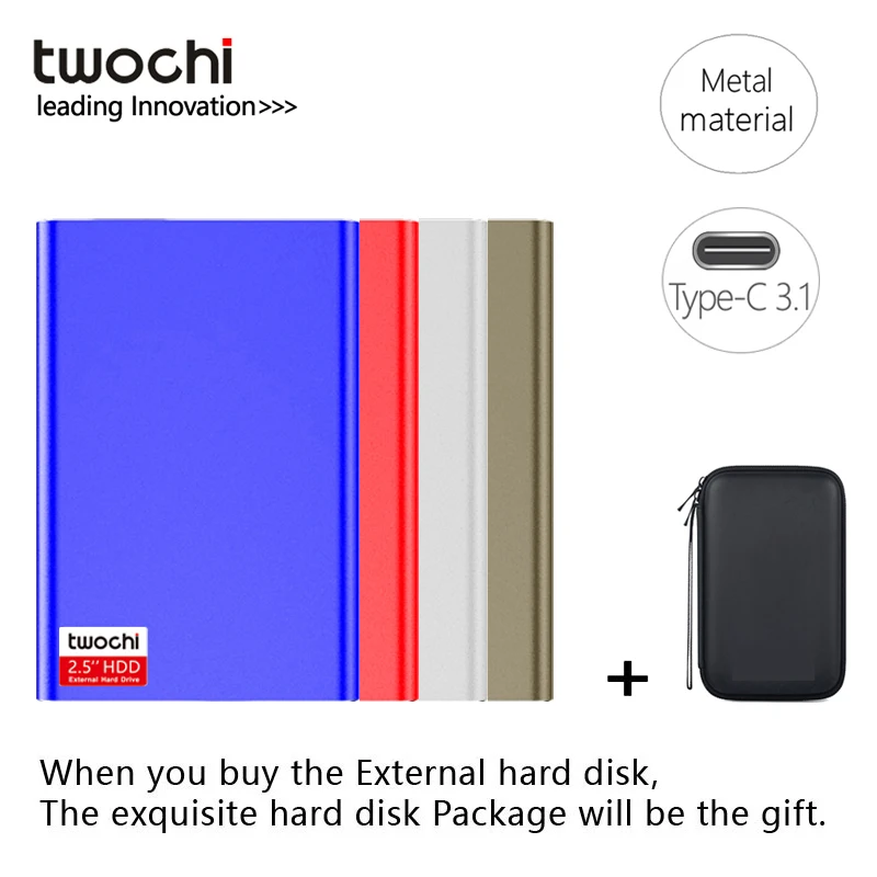 

TWOCHI''USB3.1 Metal Portable HDD Disco duro extern Storage External Hard Drive USB3.1 Disk for PC/Mac Xbox PS4