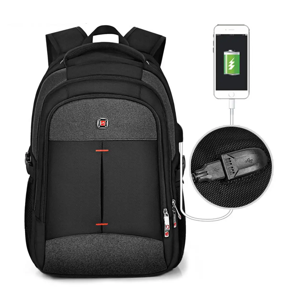 

Black Backpack Men USB Charging Waterproof 15.6 Inch Laptop Casual Oxford Male Business Bag Mochila Computer Notebook Backpacks