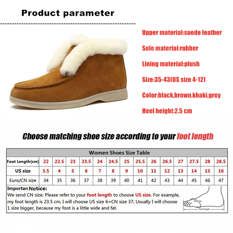 

DONGNANFENG Women Suede Leather Female Mother Shoes Flats Ankle Snow Boots Slip On Winter Fur Plush Warm Plus Size 35-43