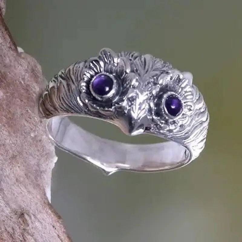 

Retro Fashion Geometric Grape Purple Eyes Owl Ring Fashion Men and Women Casual Party Animal Ring Jewelry