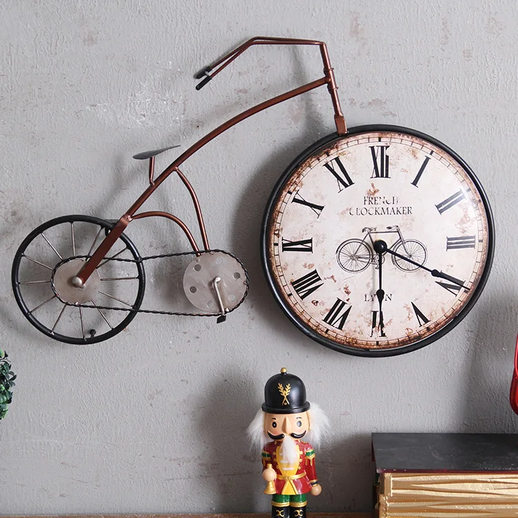 

American Retro Living Room Bedroom Creative Bicycle Wall Clock Wall Decoration Personality Decoration Clock Wall Decoration