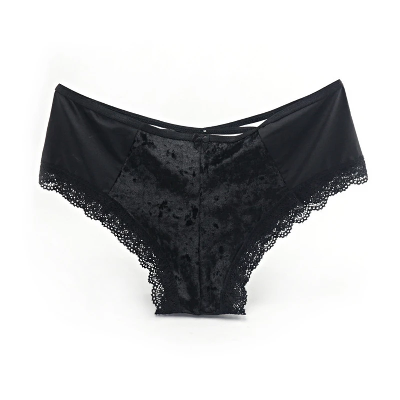 

Sexy lace thin breathable comfortable soft sexy velvet stitching ice silk panties lace trim panties low waist briefs A19175