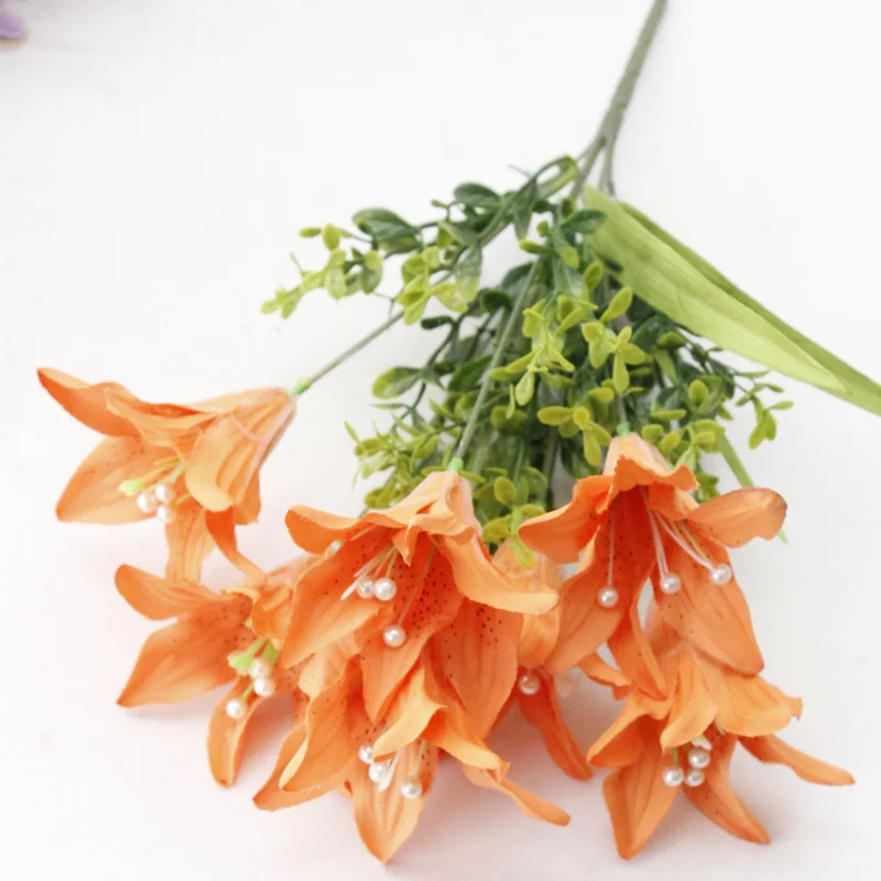 7 head Pearl Lily Artificial Silk Flower Bouquet Wedding Bridal Holding Flowers Christmas Home Party Decoration Fake | Дом и сад
