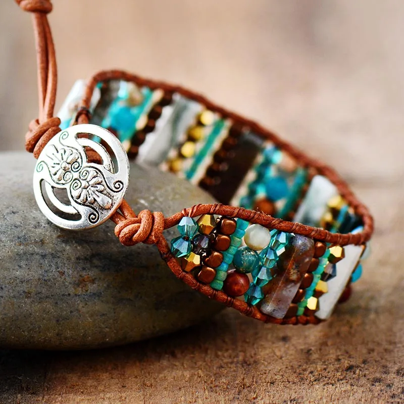 Женский Браслет манжета в стиле бохо из искусственных камней|leather wrap bracelet|wrap