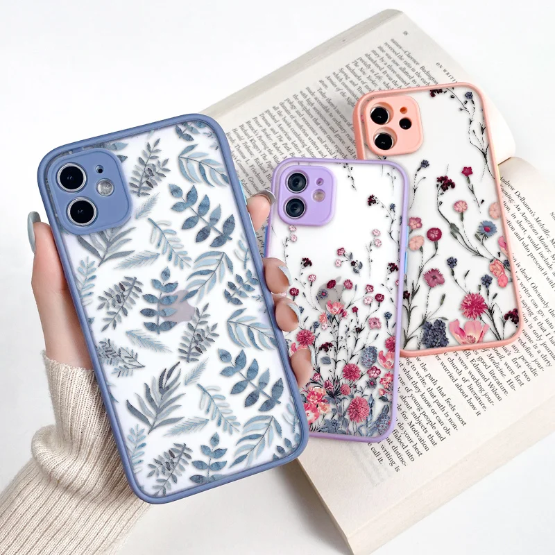 

Flower Case For IPhone 11 13 Pro 12 Mini XR XS Max X Fundas IPhone Hard PC Matte Butterfly Painted Cover