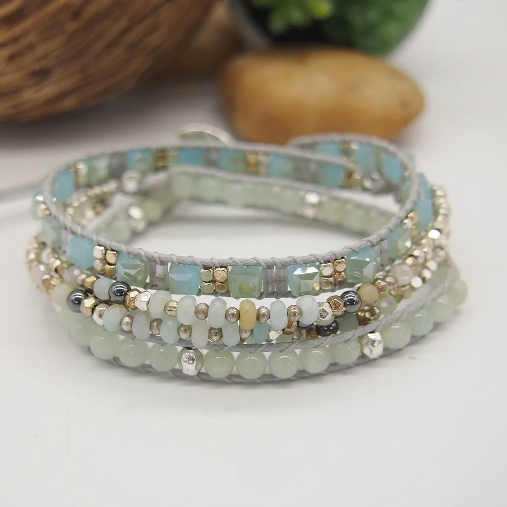 

Amazonite Triple Wrap Bracelet for Girls Women Geometric Crystal Copper Beads Boho Bracelets Natural Stone Jewelry Gift амонг АС