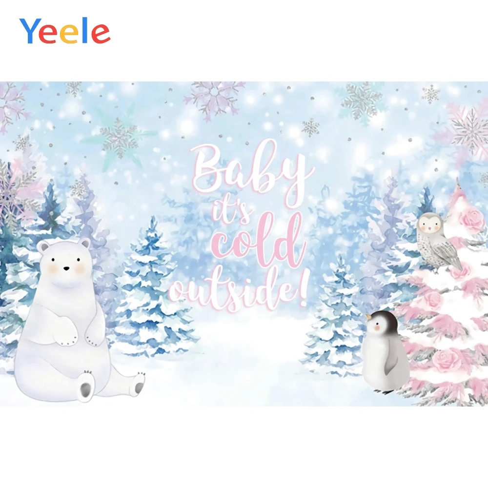 

Виниловый фон для студийной фотосъемки с изображением зимних снежинок дерева белого медведя детского дня рождения