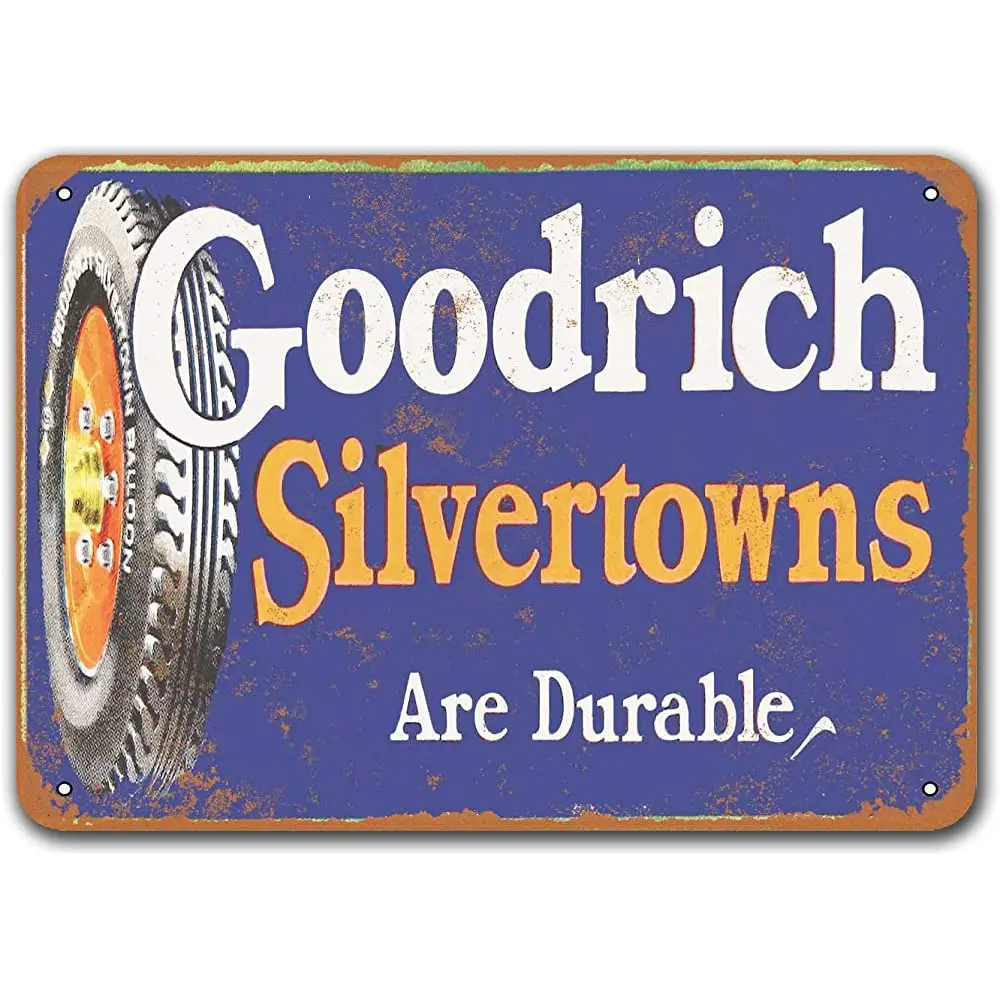 

Sisoso Vintage Car Tin Signs Metal Game Room Bar Poster Coffee Club Wall Decor Office Home Goodrich Silvertown Tires Grage