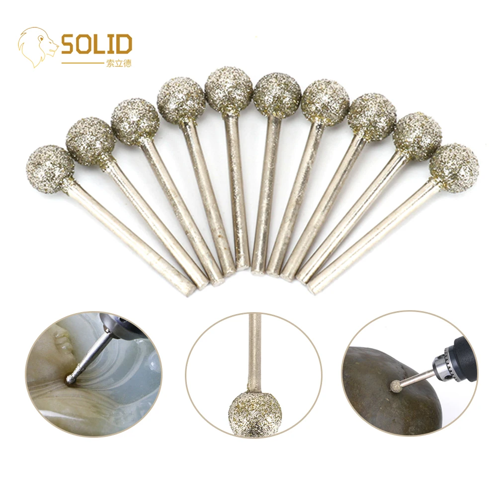 10 шт. 12 мм Головка сферическая алмазная шлифовальная головка установленная точка