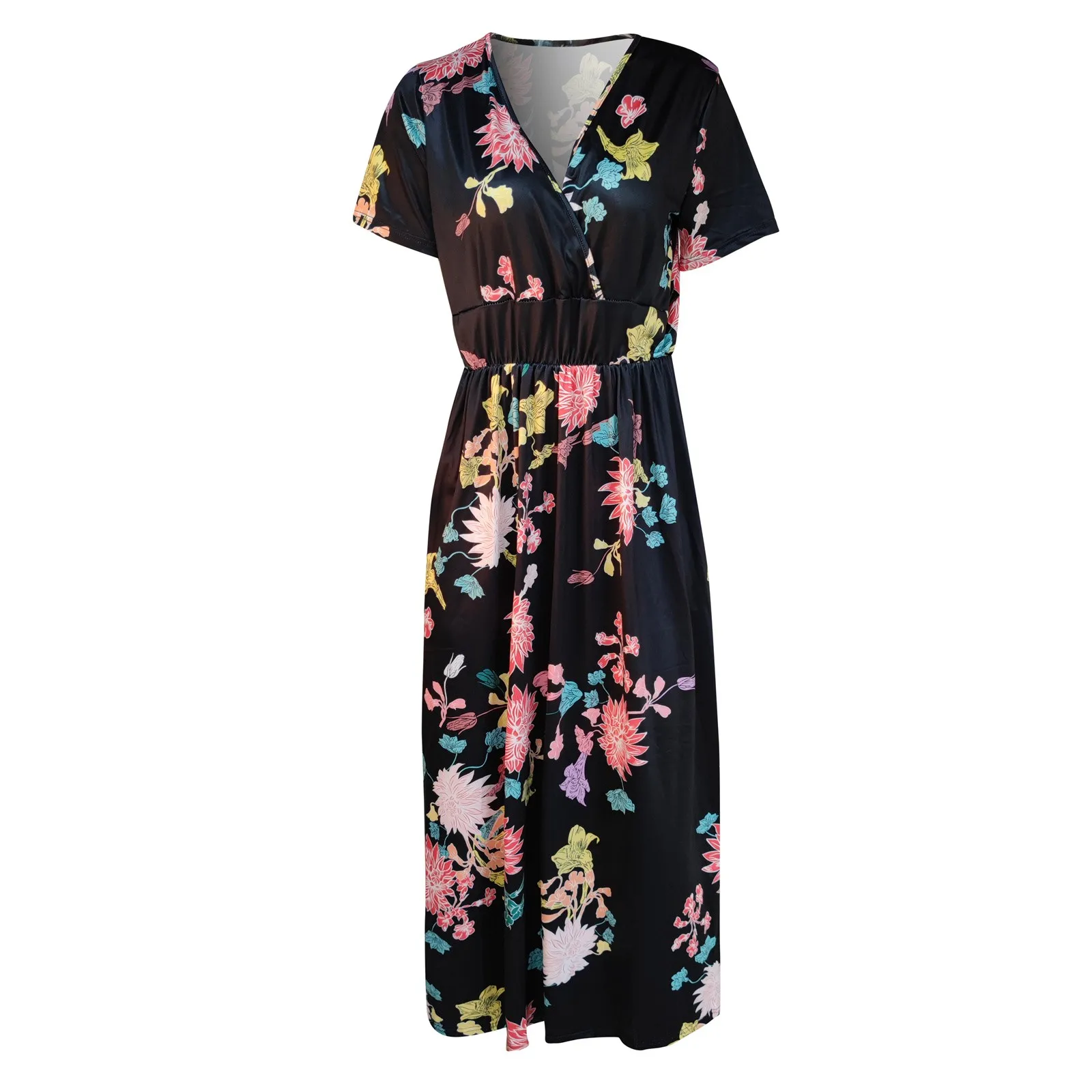 

France Pastel Hydrang Print Vestido Vintage Gabin Wrap Dress Fashion Fastening Tie Side Buttons Women Midi Dress Casual