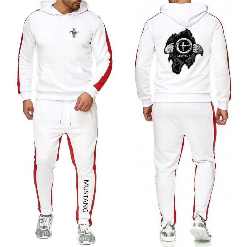 

2021 Mustang Car Logo Casual 2 Pieces Sets Tracksuit Mens Hooded Sweatshirt+pants Pullover Mana Suit Hoodies Sportwear Suit