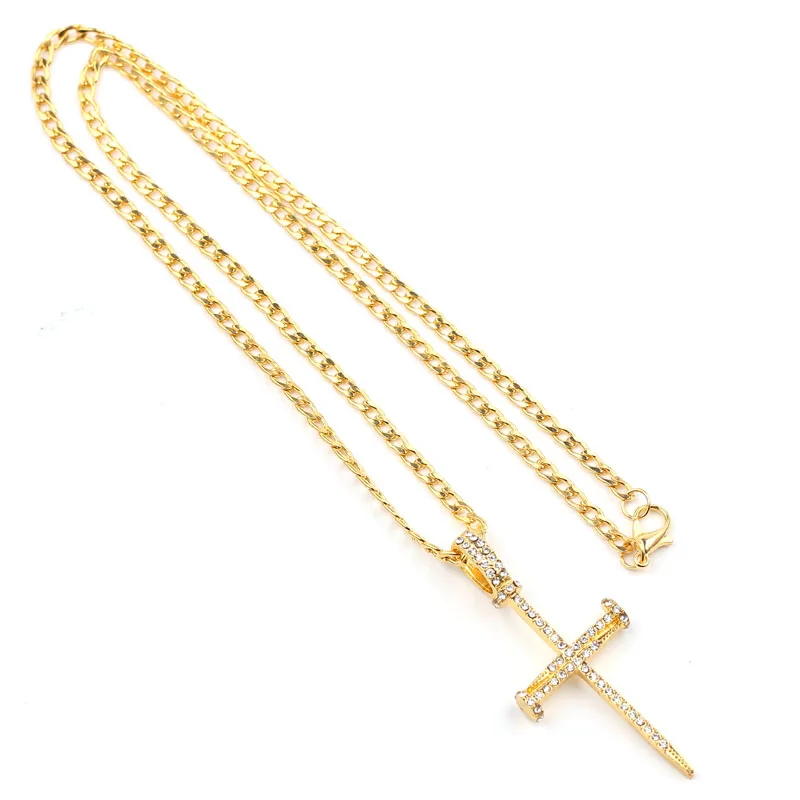 Золотой цвет крест сплайсинга кулон ноготь ожерелье хип хоп кубического