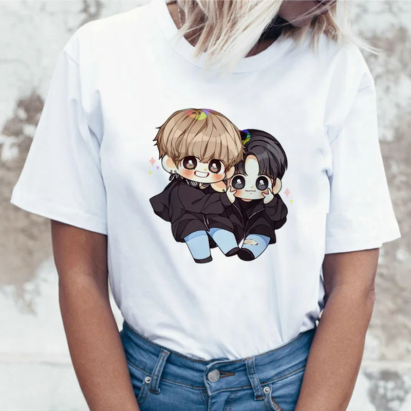 2020 размера плюс с принтом Bangtan Boys футболка для женщин в Корейском стиле Стиль