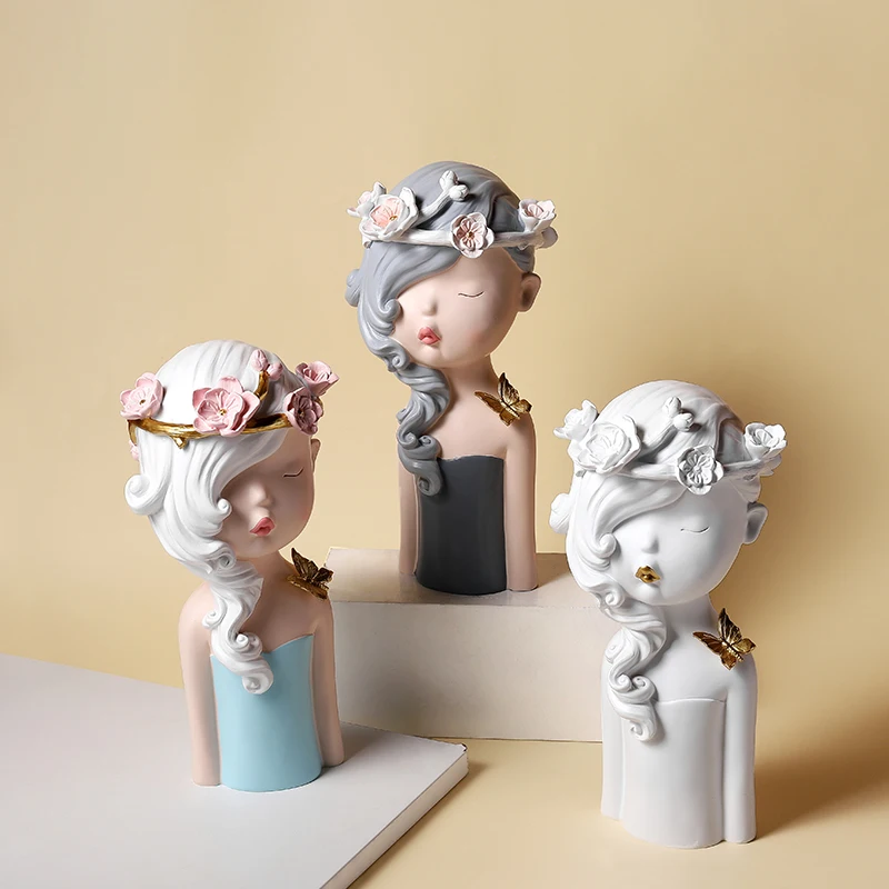 

Nordic Style Butterfly Girl Half-Length Portrait Resin Art&Craft Creative Abstraction Figures Statue Home Decorations X3704