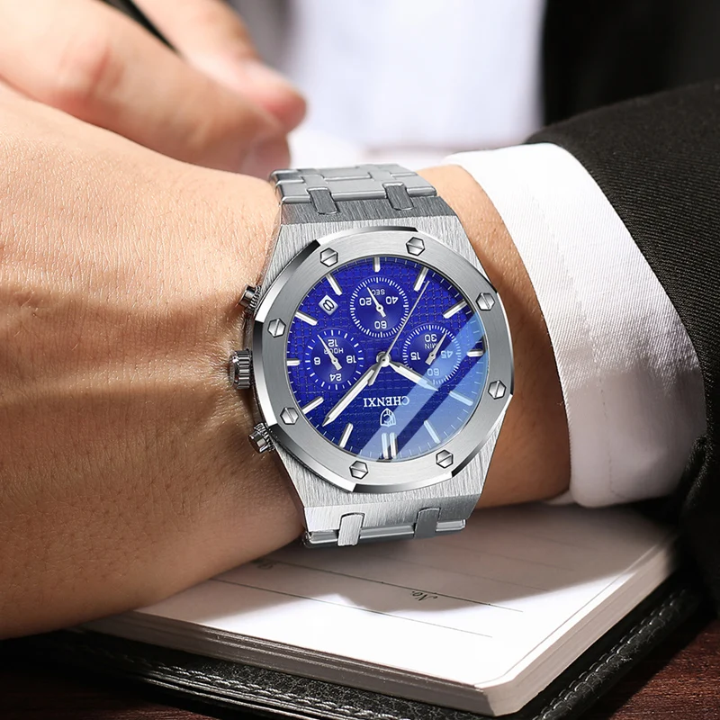 

Reloj Hombre 2021 Men Sport Chronograph Watch Stainless Steel With Dates Waterproof Luminous Quartz Watch For Men Montre Homme