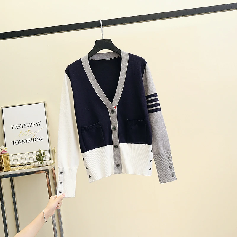 Кардиган женский трикотажный с бантом V-образным вырезом и длинными рукавами на