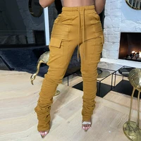 adogirl high waist solid cargo pants women casual jogger sweatpants straight long trousers fashion female streetwear 2021