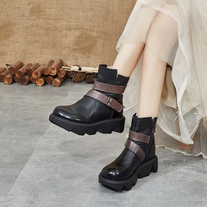 Женские кожаные ботинки на мягкой подошве удобные короткие толстой модные