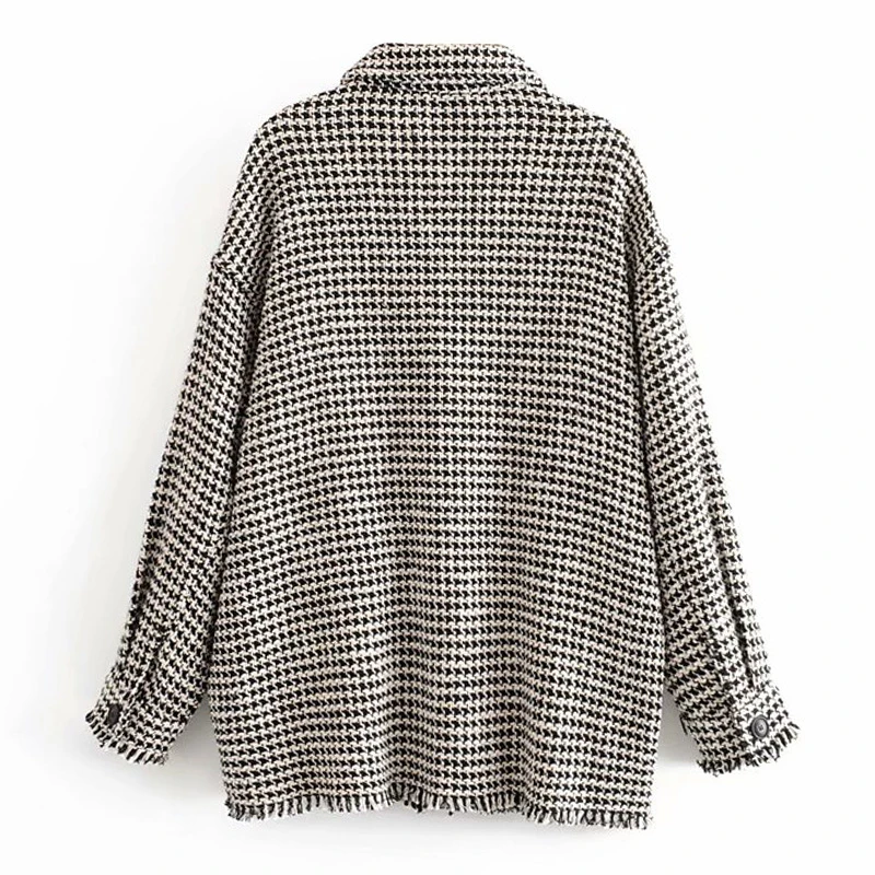 Женская твидовая куртка в клетку с бахромой | одежда