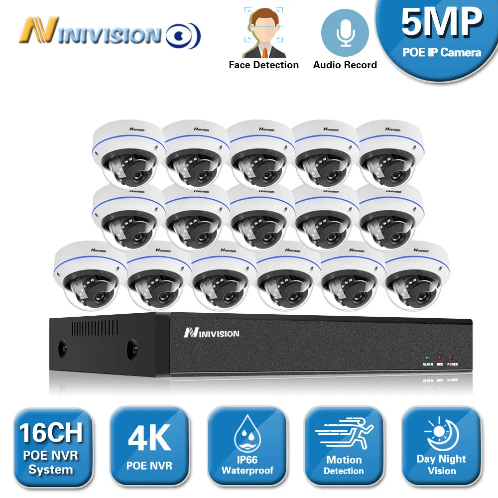 

H.265+ POE CCTV Security System 16CH 5MP 4K Audio Record NVR Outdoor 5MP PoE IP Camera IR-CUT Night P2P Video Surveillance Kit