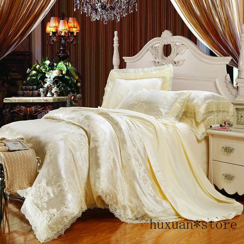 

Tencel Silk Cotton Lace Edge Luxury Bedding Sets 4/6pcs Queen King Size European