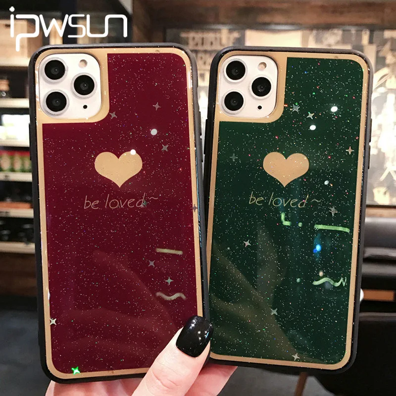 IPWSOO чехол с сердечком для iPhone 11 Pro Max X XR XS блестящий телефона блестящими звездами 6