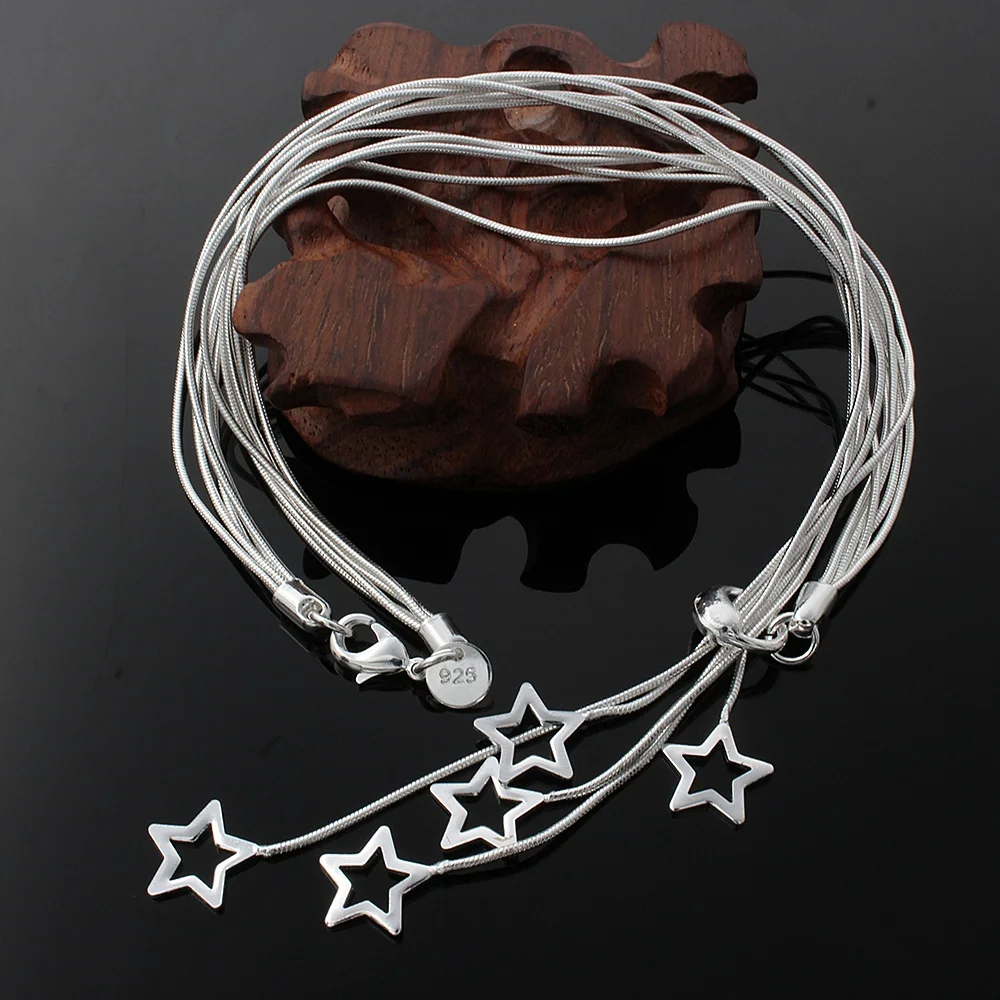

925 Stamp Fashion Star Pendants And Necklaces Five Snake Chain Wedding Party Luxury Jewelry 2021 Female Christmas Gift