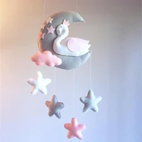 baby rattles mom handmade bed bell toy rotating crib mobiles holder bed wind up moon swan diy musical box animal rattle material
