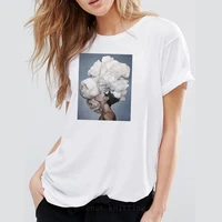 linna new cotton harajuku aesthetics tshirt sexy flowers feather print short sleeve tops tees fashion casual couple t shirt