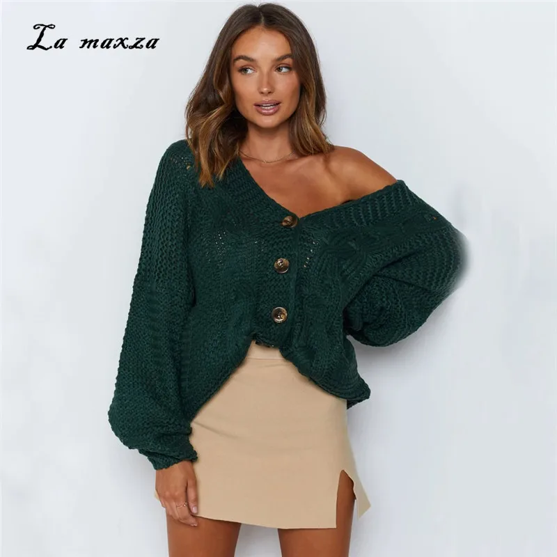 

Повседневный винтажный женский свободный свитер 2020 Зимний Элегантный однобортный вязаный кардиган с v-образным вырезом