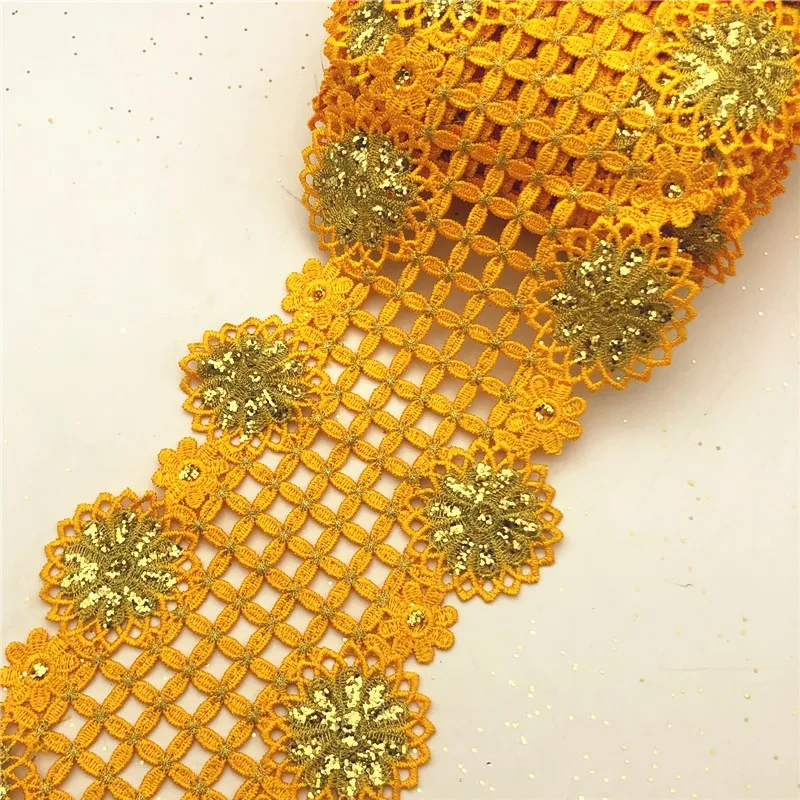 10 ярдов винтажная золотая металлическая вышитая кружевная отделка Нигерия