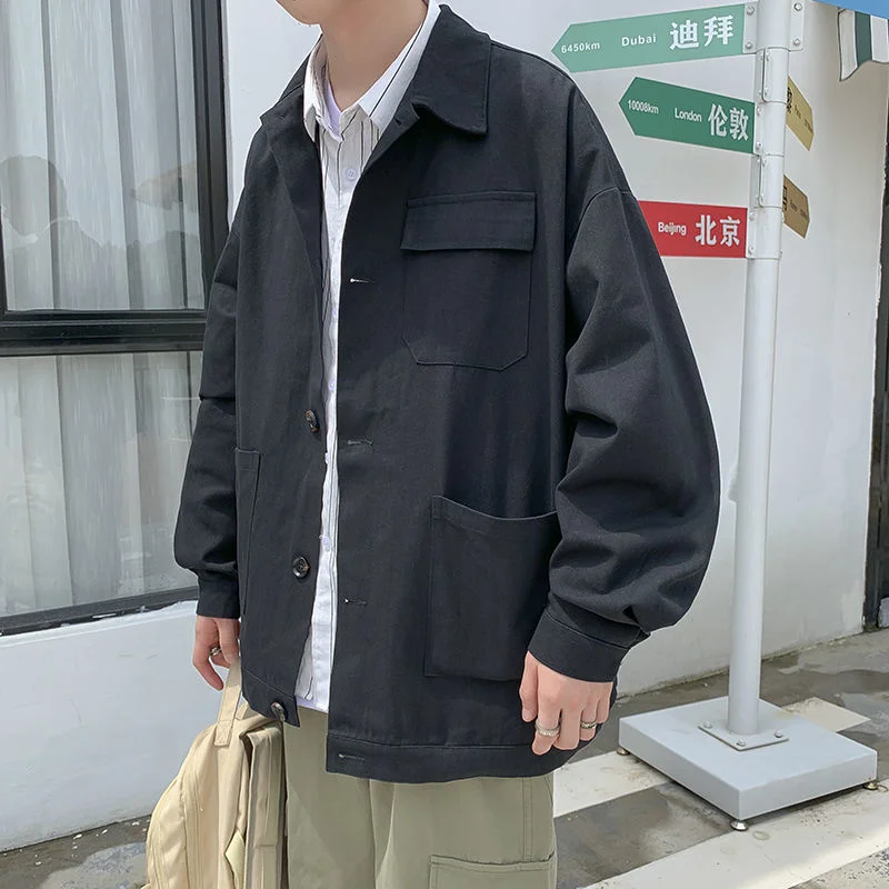 

Куртка мужская оверсайз однотонная в стиле хип-хоп, модная повседневная Уличная одежда в японском стиле Харадзюку