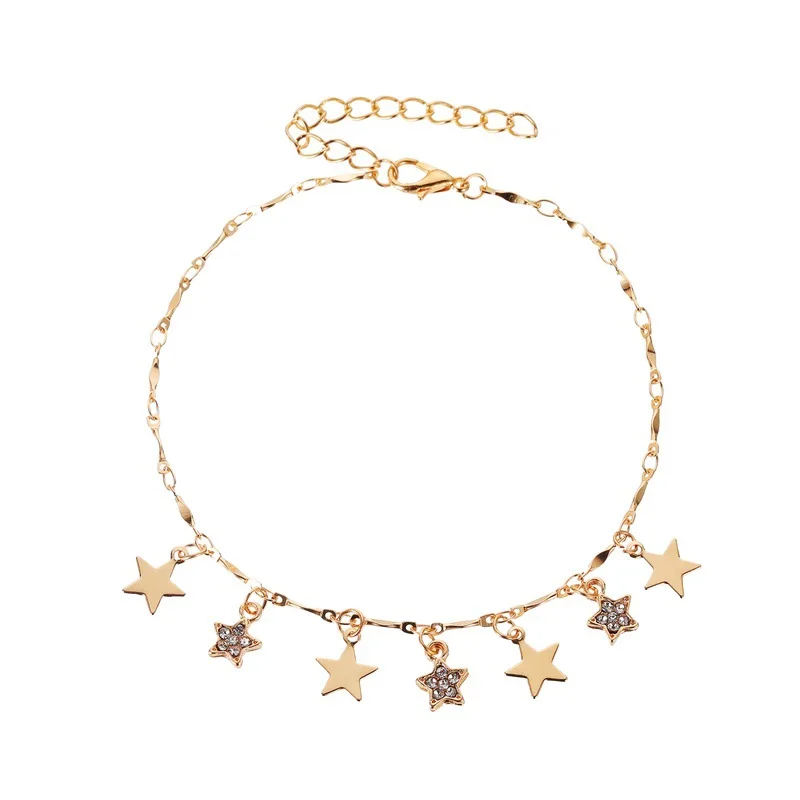 

Gold Silver Color Rhinestone Stars Charm Anklets for Women Wave Ankle Chain 2020 Summer Beach Fashion Foot Jewelry Simple New