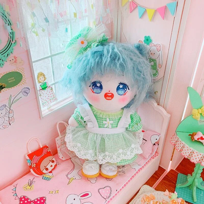 

Doll Puppet Dress-up Plush Toy Clothing Toy Baby Wear Green Plaid Fairy Dress 20cm Doll Clothes Star Cotton Christmas Gifts