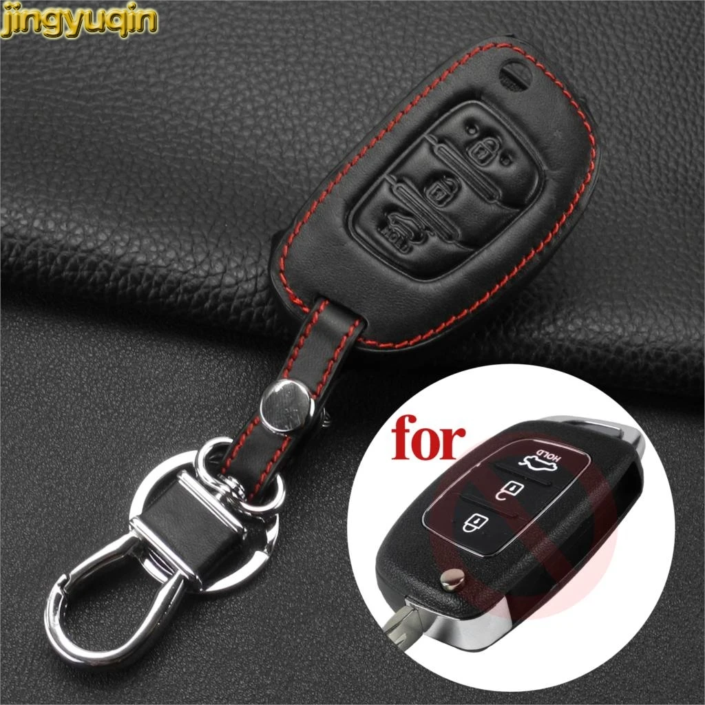 Jingyuqin 3 кнопки кожаный чехол для ключа автомобиля ключей кошелек hyundai Creta ix25 15 17