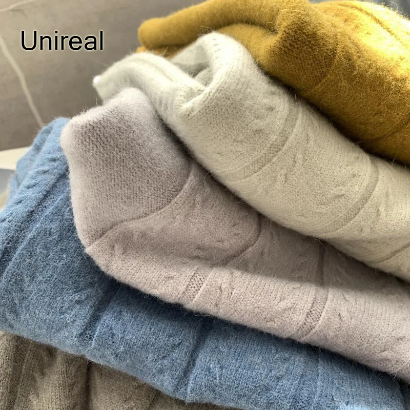 

Unireal 2020 Autumn Winter Women Turtleneck Sweater Knitted Pullovers Female Oversized Sweaters Jumpers