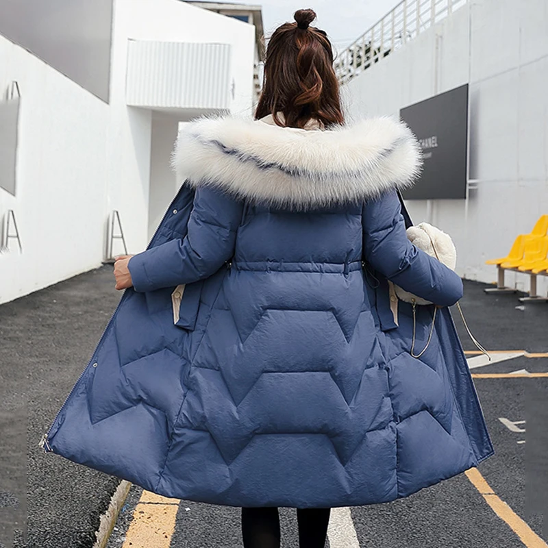 Women's winter down jacket plus size slim long womens coats Korean style solid hooded with fur collar thick female parkas | Женская