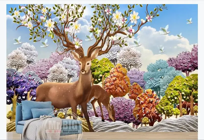 Изготовленный На Заказ 3D с тиснением и изображением Лесной олень детская обои