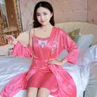 Женская ночная рубашка, из тонкого ледяного шелка, 2 шт., для дома, сексуальное мини-платье на бретелях, наборы халатов с коротким рукавом, женская ночная рубашка, 1930