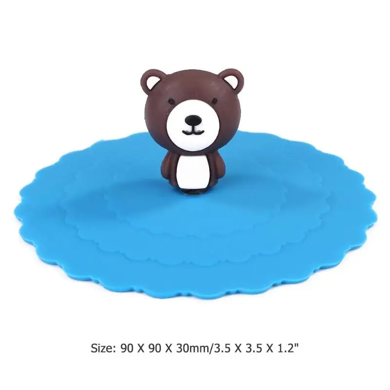 Gray bear Крышки для чашек термостойкие синие безопасные нетоксичные пищевые силиконовые гибкие инвариантные крышки для чашек мультяшный запаянный герметичный чехол - Цвет: Gray bear
