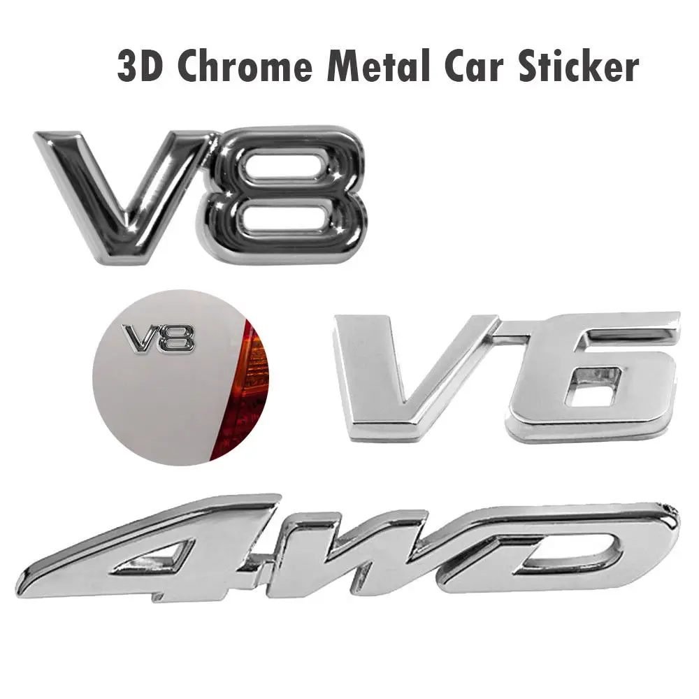 Автомобильный Стайлинг 3D металлическая наклейка 4WD V6 V8 хромированная