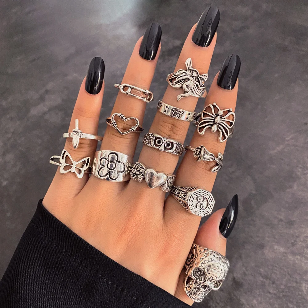 IFME Ring For Women Girls Snake Smile Fashion Men Jewelry Vintage Ancient Silver Color Punk Gothic Adjustable Rings | Украшения и