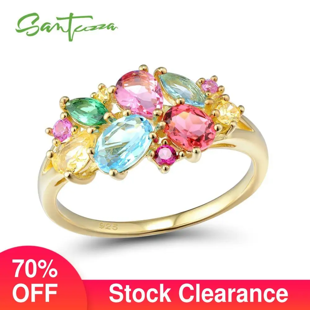 

SANTUZZA Silver Ring For Women 925 Sterling Silver Fashion Rings for Women Colorful Stones Cubic Zirconia Ringen Party Jewelry