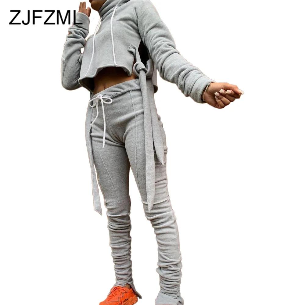 

Autumn Winter Warm Thick Plush 2 Piece Outfit for Women Turtleneck Long Sleeve Loose Crop Top+stacked Sporty Sweatpant Tracksuit