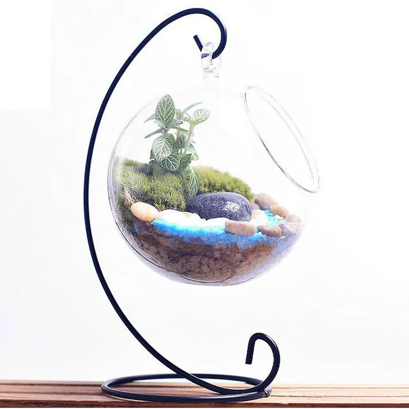 

Black White Micro Landscape Ecology Bottle Holder Iron Hooks Vase Glass Ball Hanging Bracket Stand 32cm 23cm 50pcs/lot