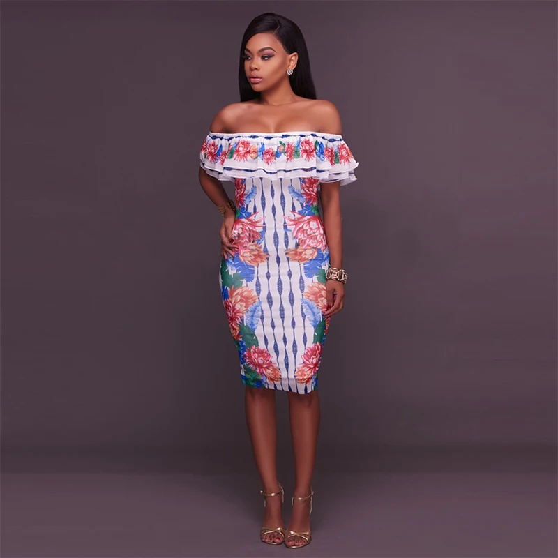

Printed Ruffled Dress Summer Clothes Women New Fashion Backless High Waist Slim Fit Middle Skirt Vestidos Elegantes Para Mujer