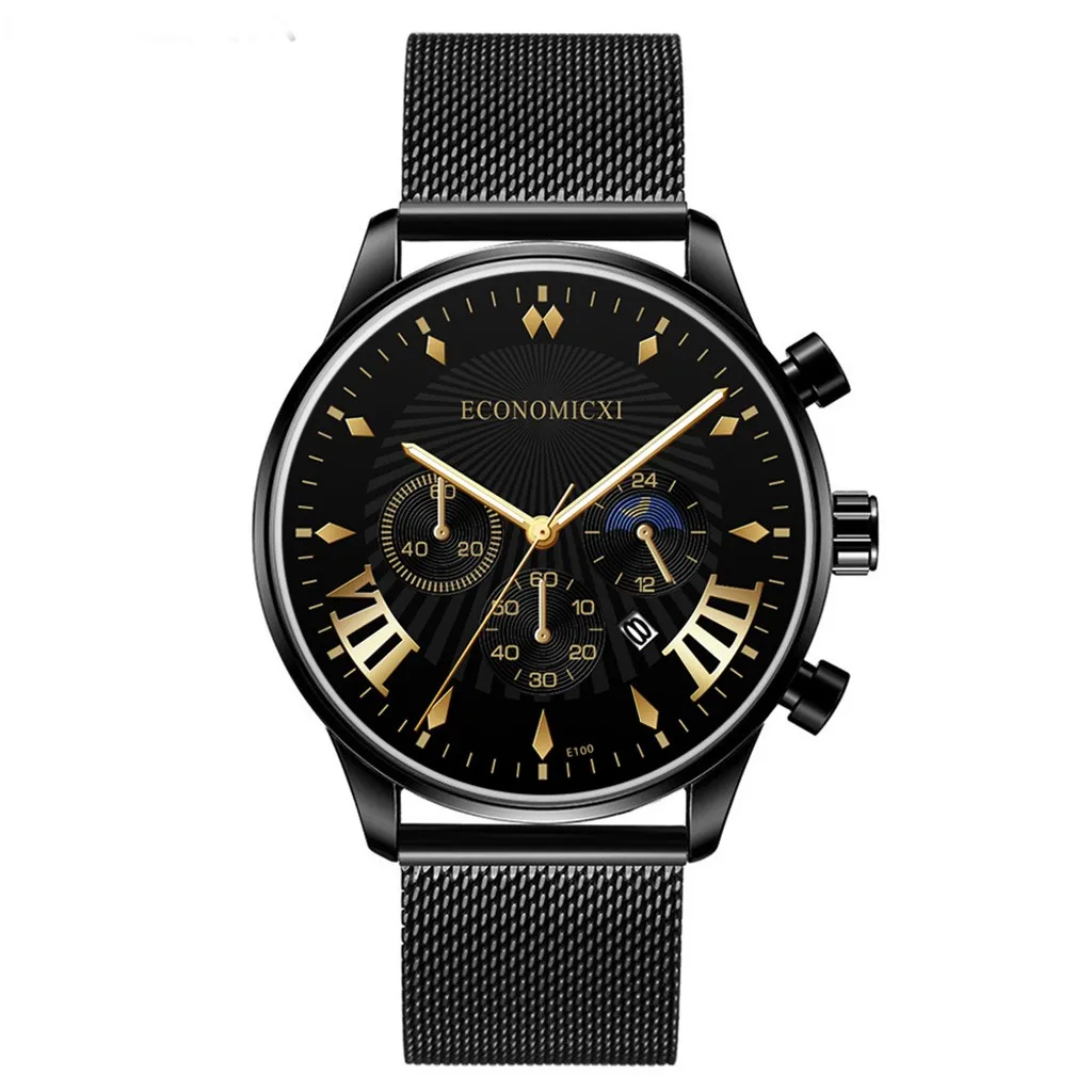 Мужские наручные часы с имитацией браслета Three Eye кварцевые золотыми стальными