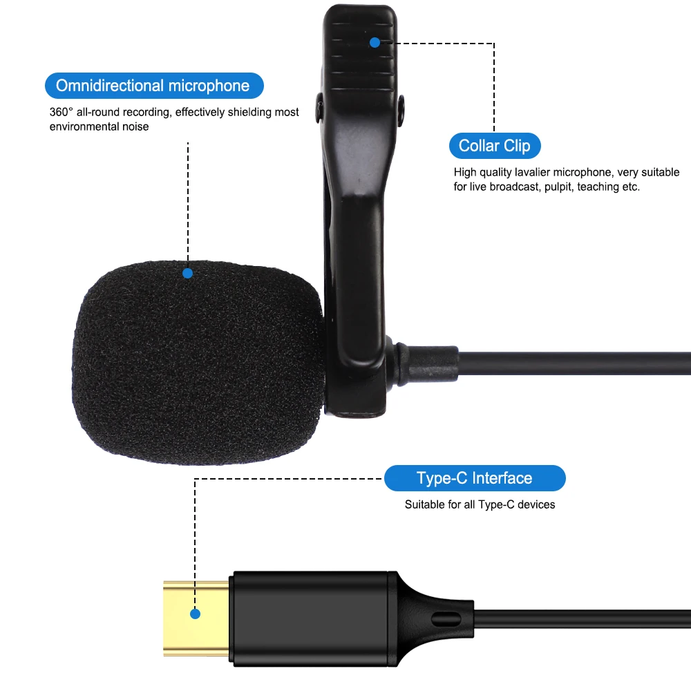 Всенаправленный металлический микрофон 1 5 м разъем Type C петличка с зажимом для